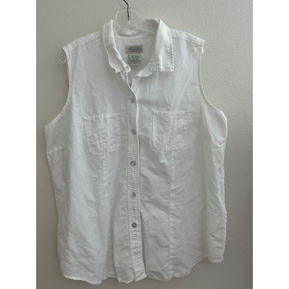 St Johns Bay Womens 22W White Linen Cotton Sleeveless Button Down Shirt Plus
